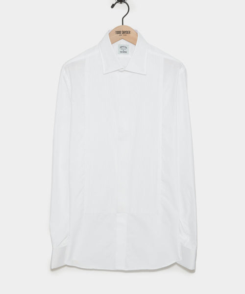 Cotton Pleated Spread Collar Tuxedo Shirt