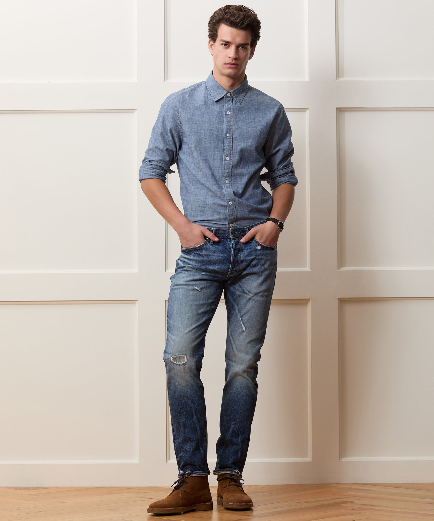 Slim Japanese Selvedge Stretch Jean in Distressed Wash
