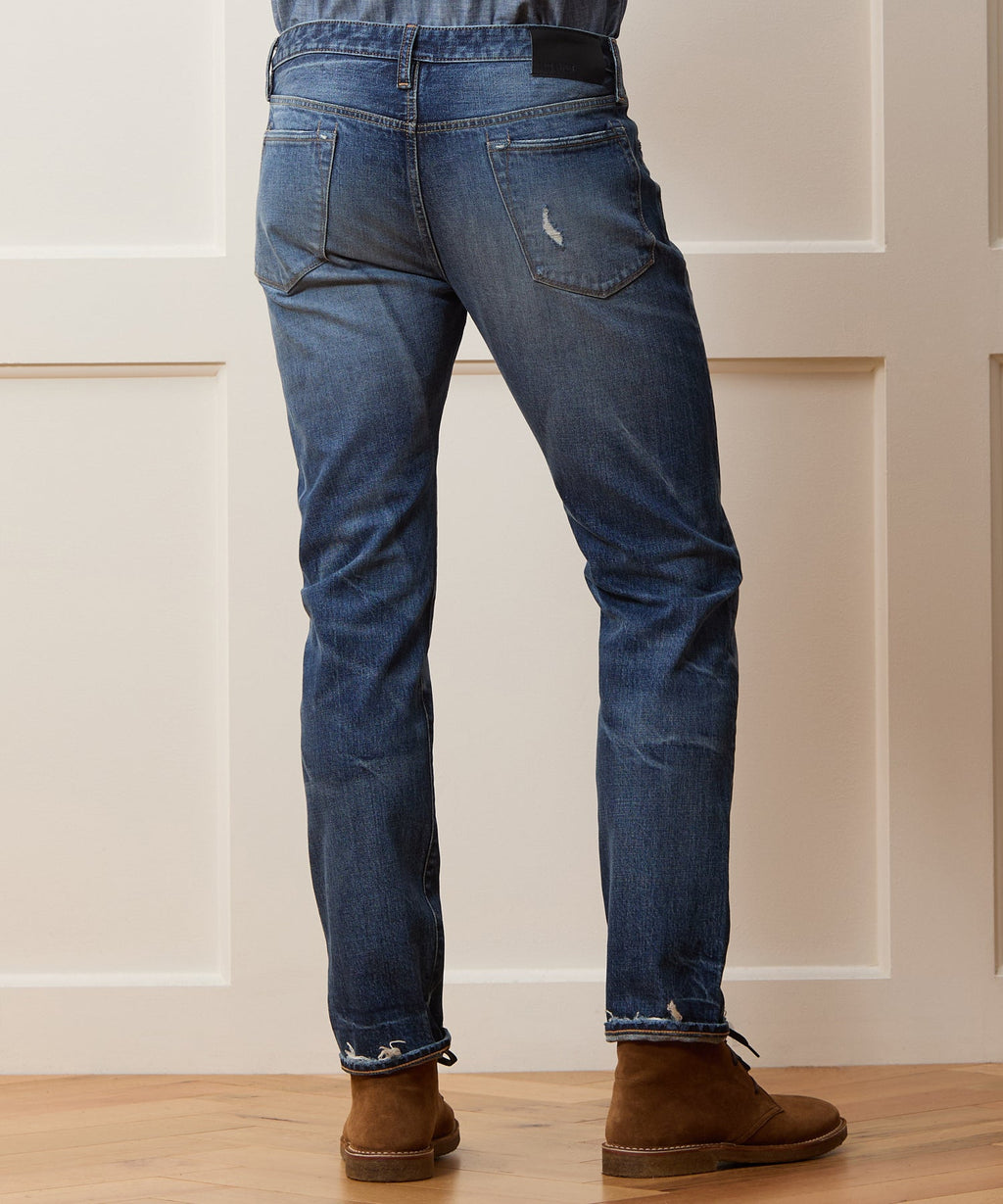 Slim Japanese Selvedge Stretch Jean in Distressed Wash
