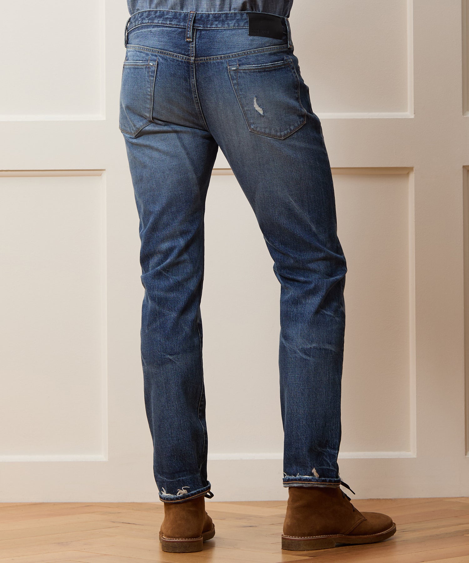 Slim Japanese Selvedge Stretch Jean in Distressed Wash