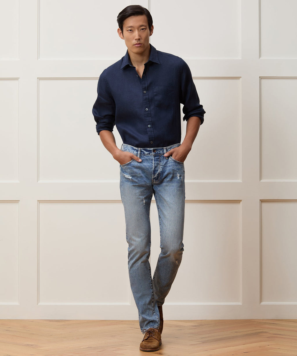 Slim Selvedge Jean in Distressed Wash