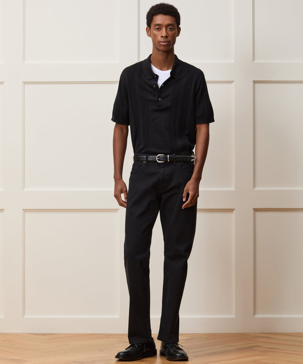 Silk-Cotton Ribbed Sweater Polo
