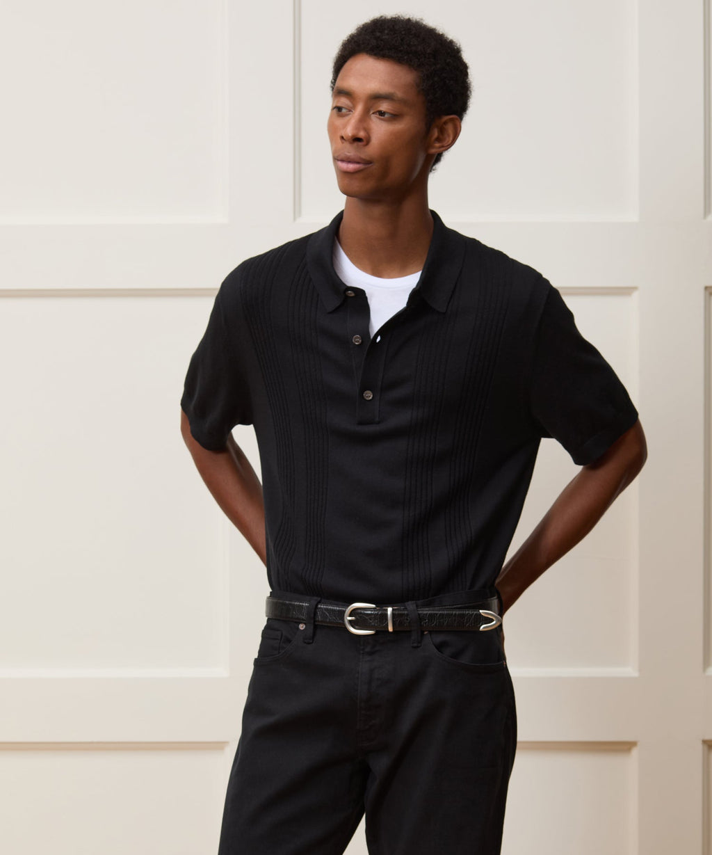 Silk-Cotton Ribbed Sweater Polo