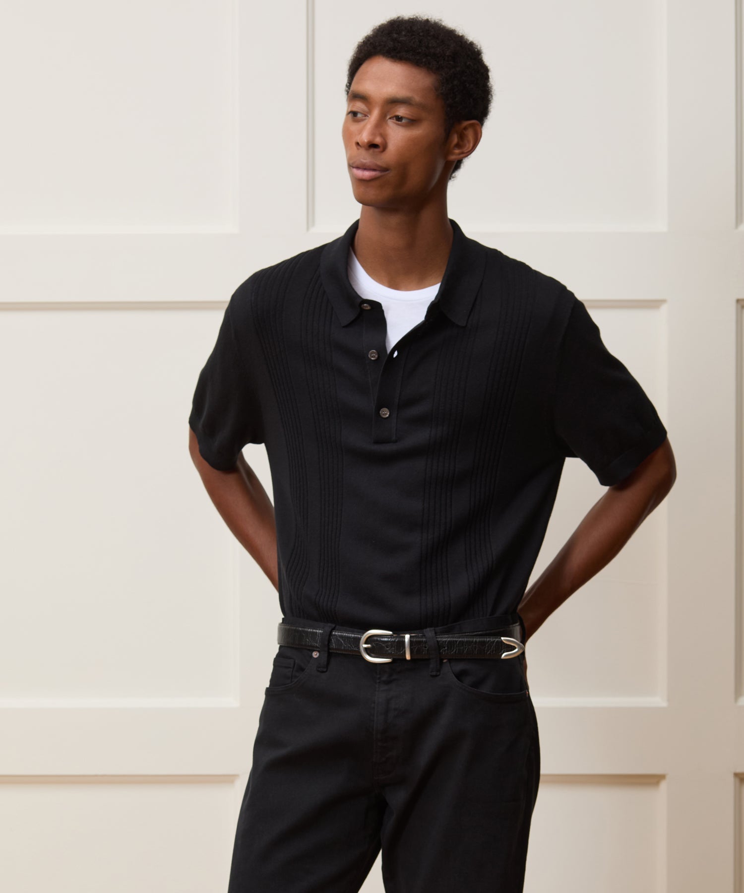 Silk-Cotton Ribbed Sweater Polo