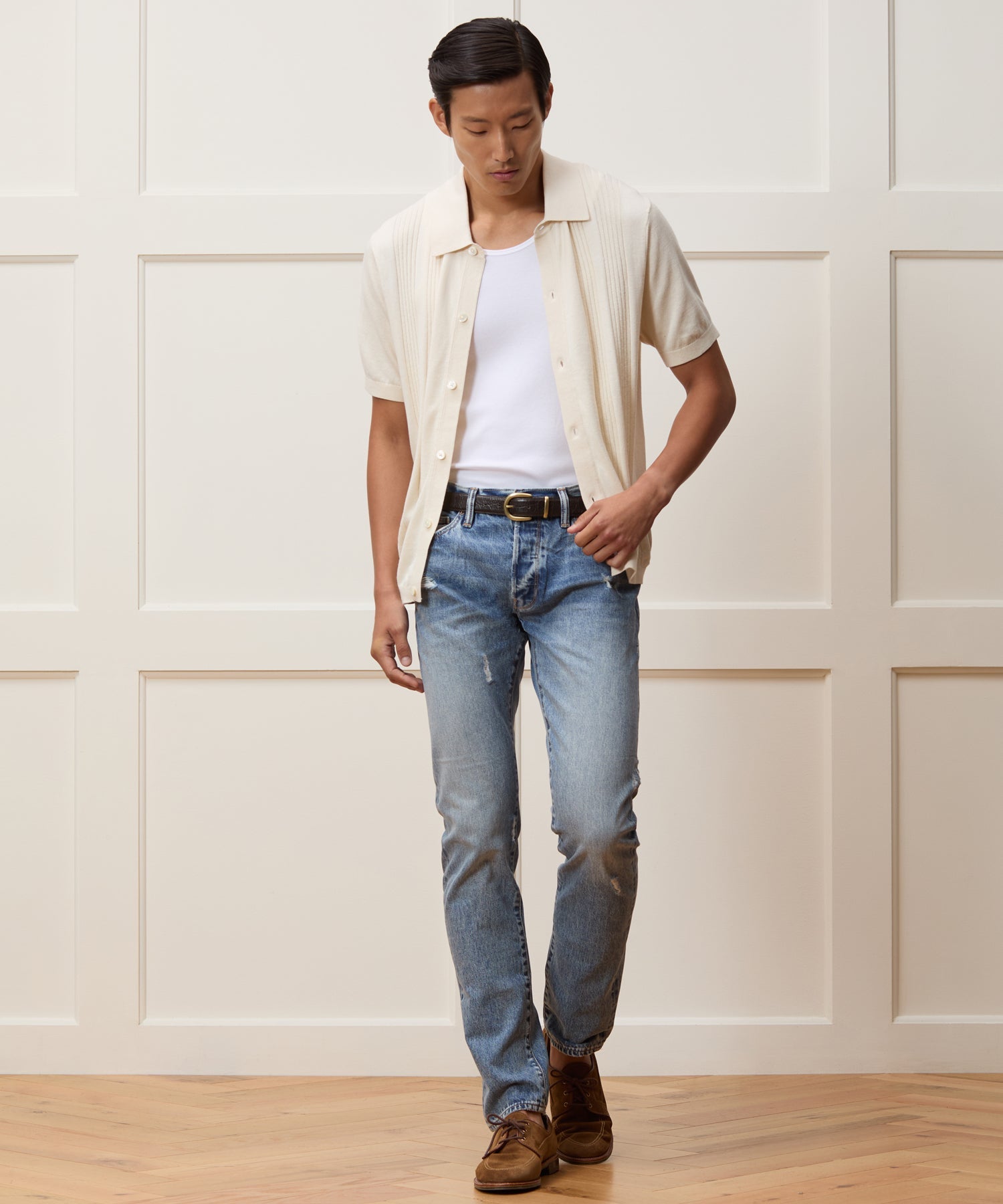 Silk-Cotton Ribbed Full-Placket Sweater Polo