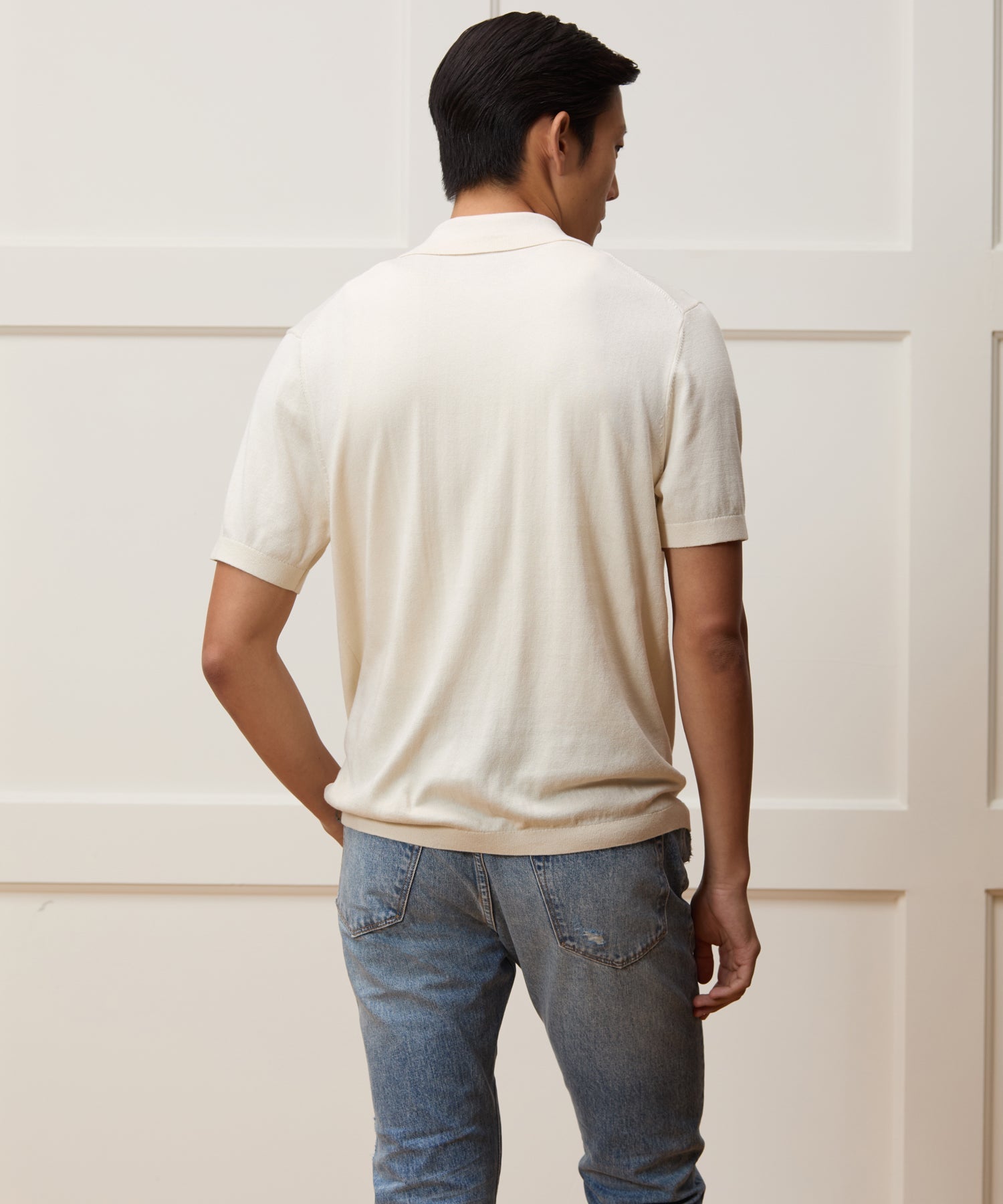 Silk-Cotton Ribbed Full-Placket Sweater Polo