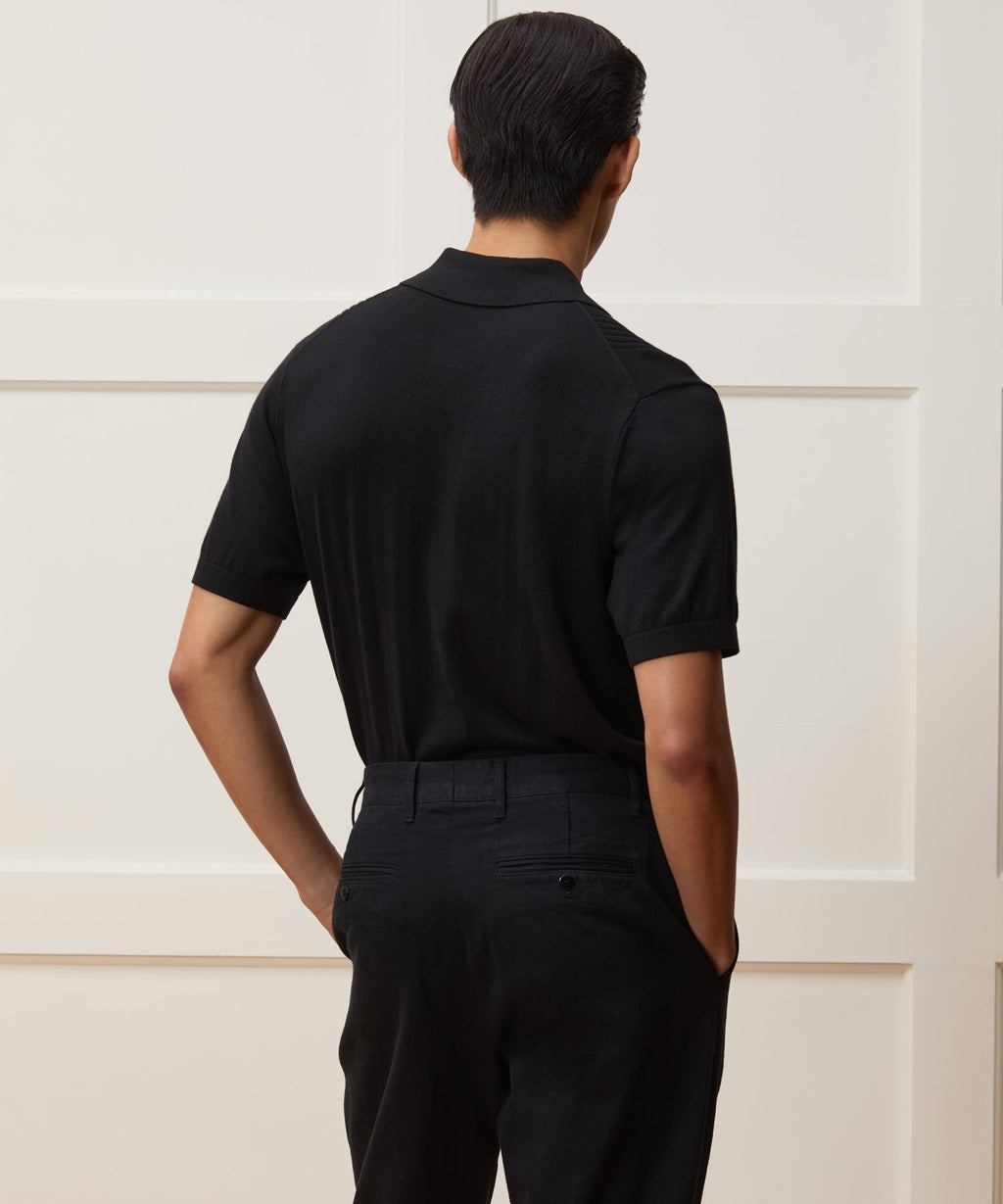 Silk-Cotton Ribbed Full-Placket Sweater Polo
