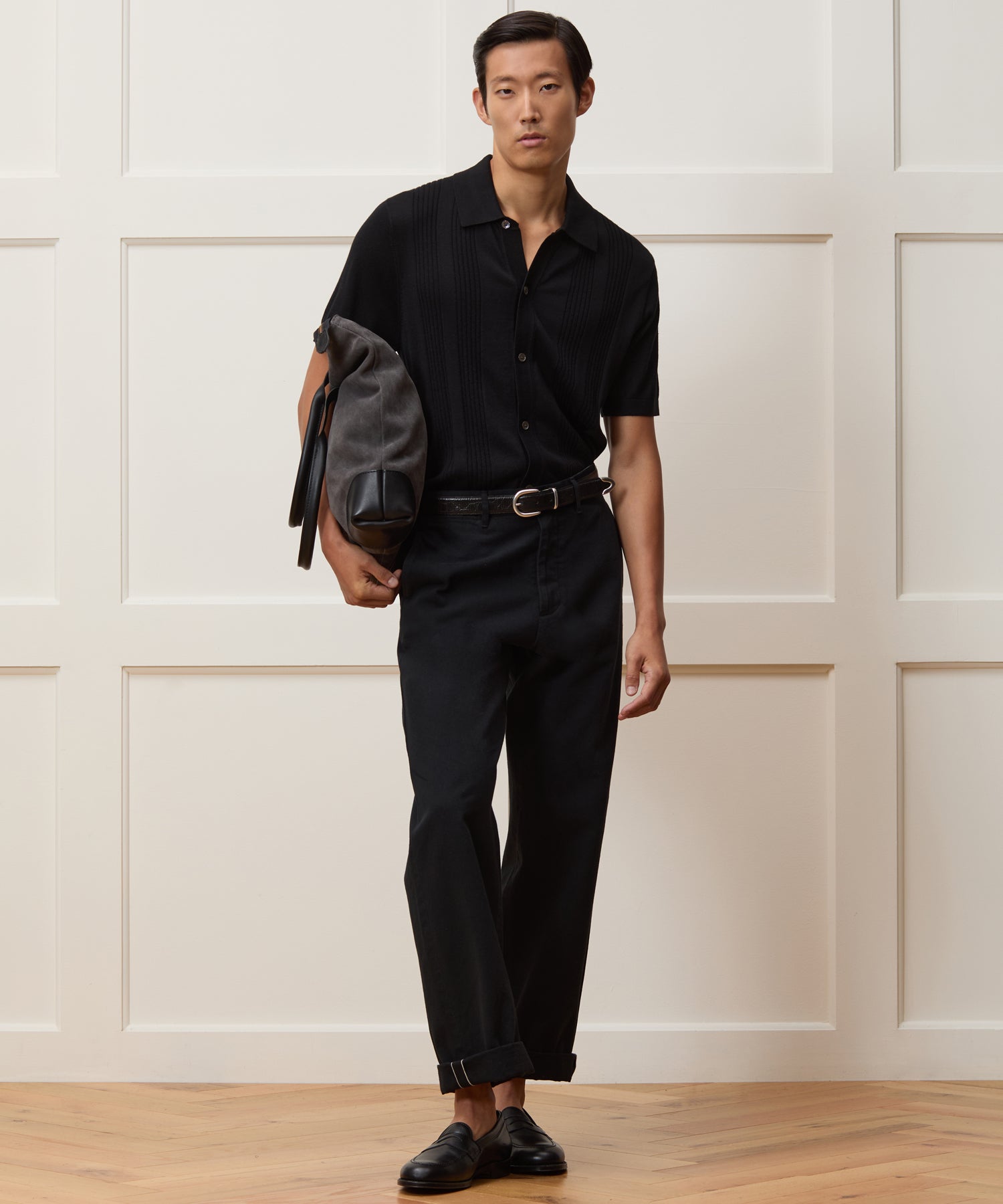 Silk-Cotton Ribbed Full-Placket Sweater Polo