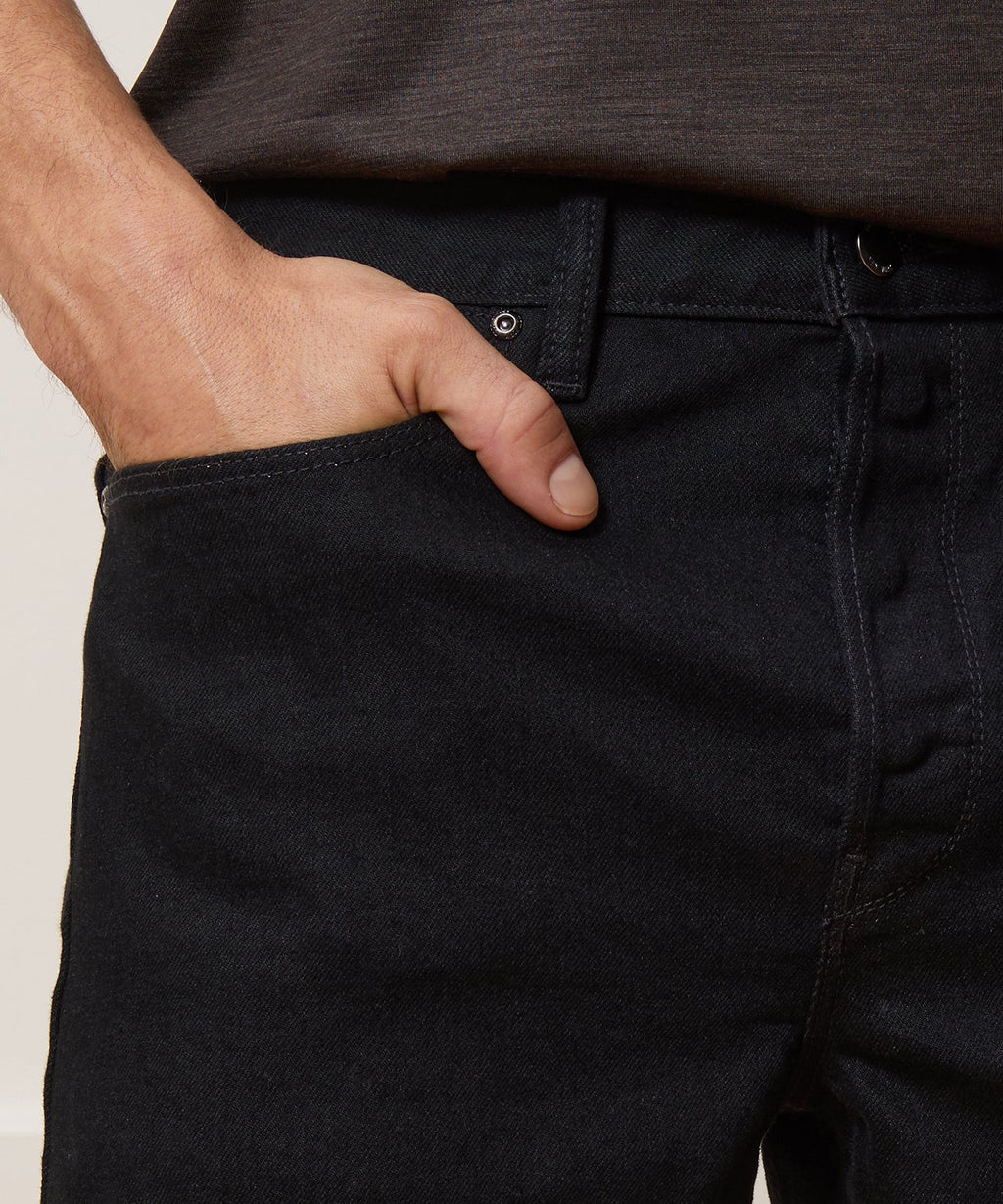Straight Japanese Selvedge Stretch Jean in Black