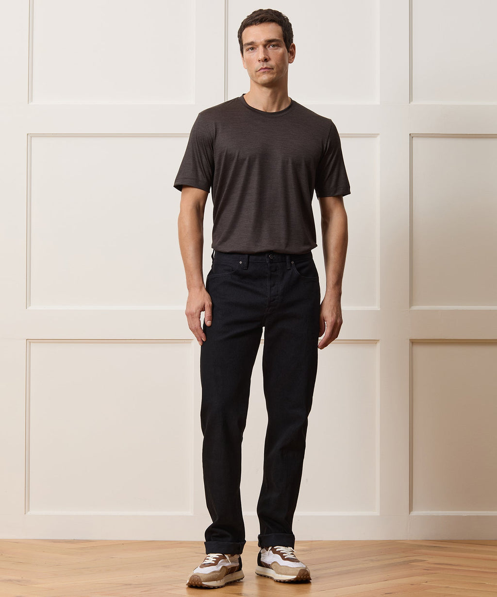 Straight Japanese Selvedge Stretch Jean in Black