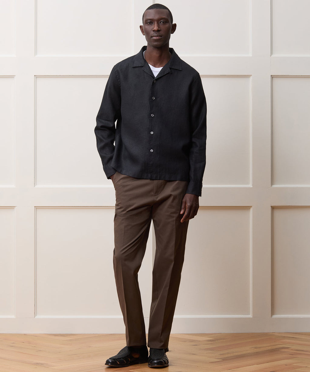 Cropped Irish Linen Camp Collar Shirt