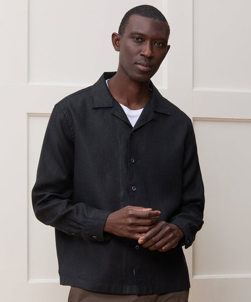 Cropped Irish Linen Camp Collar Shirt