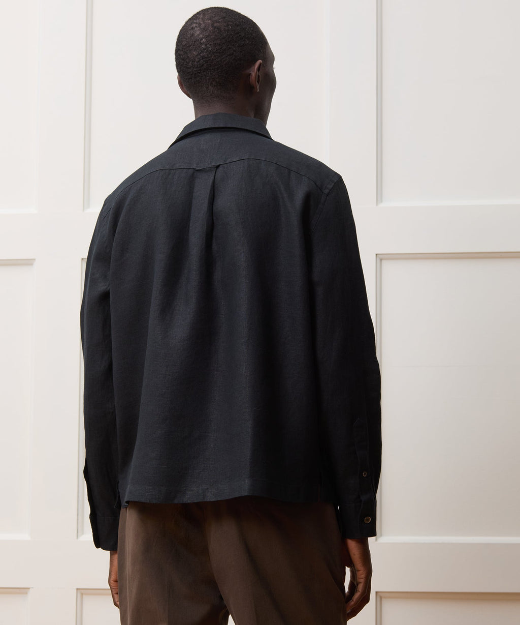 Cropped Irish Linen Camp Collar Shirt