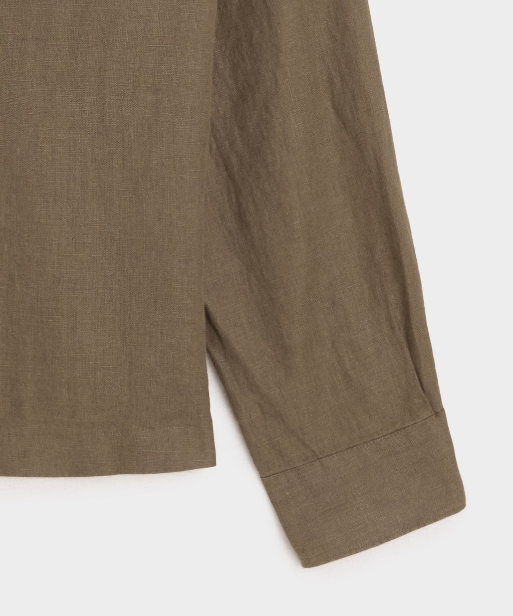 Cropped Irish Linen Camp Collar Shirt