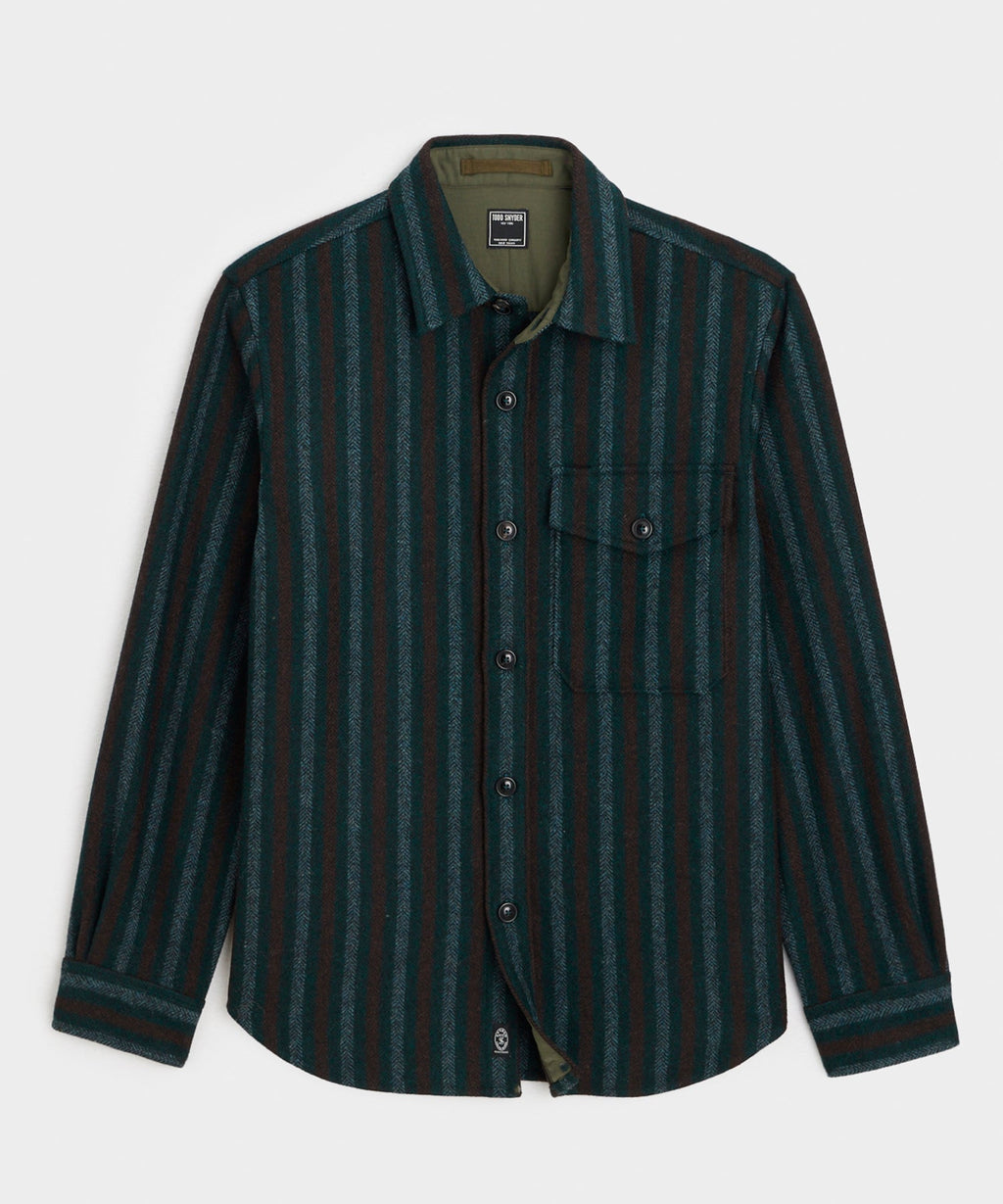 Wool Striped Utility Shirt Jacket in Blue