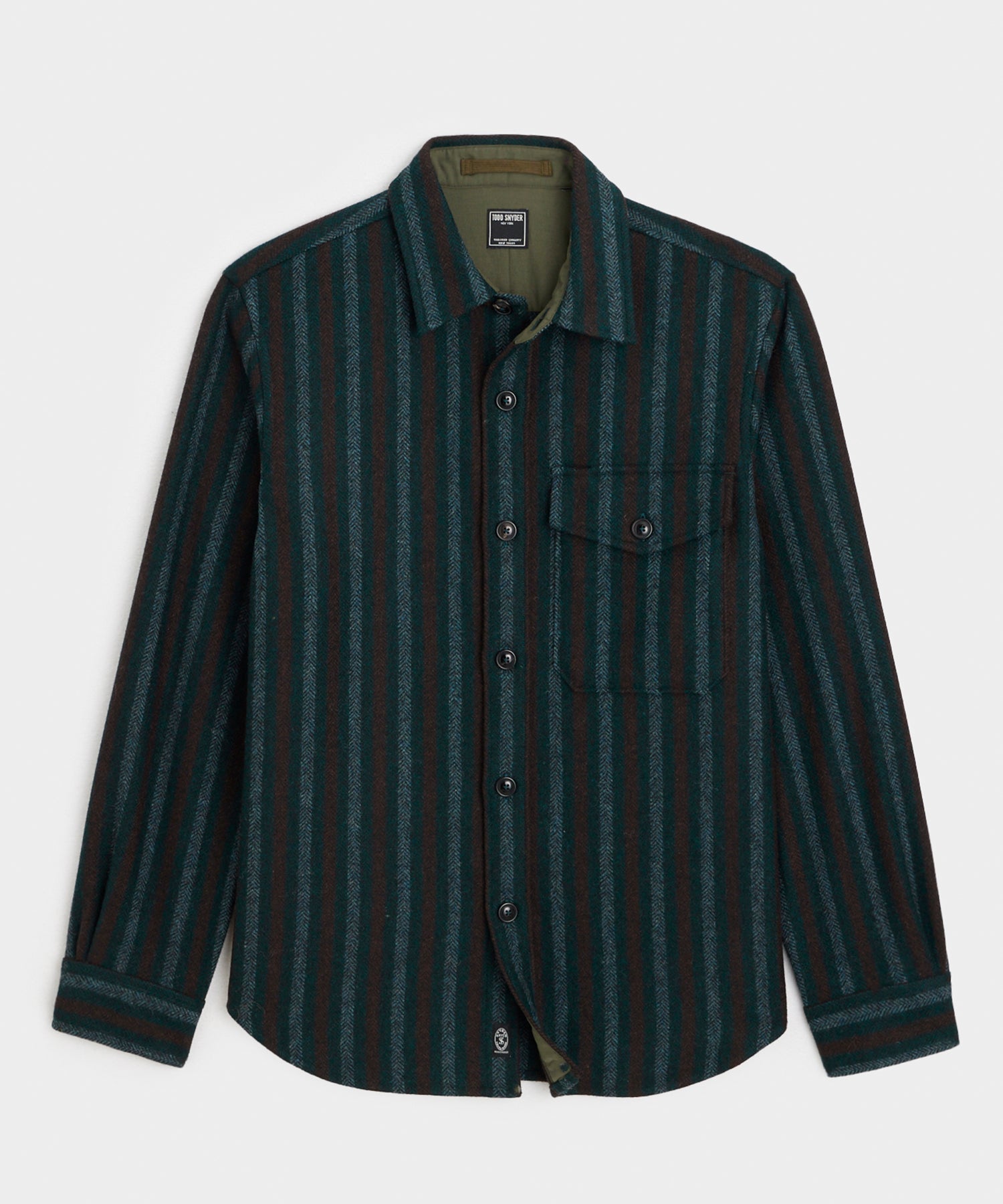 Wool Striped Utility Shirt Jacket in Blue