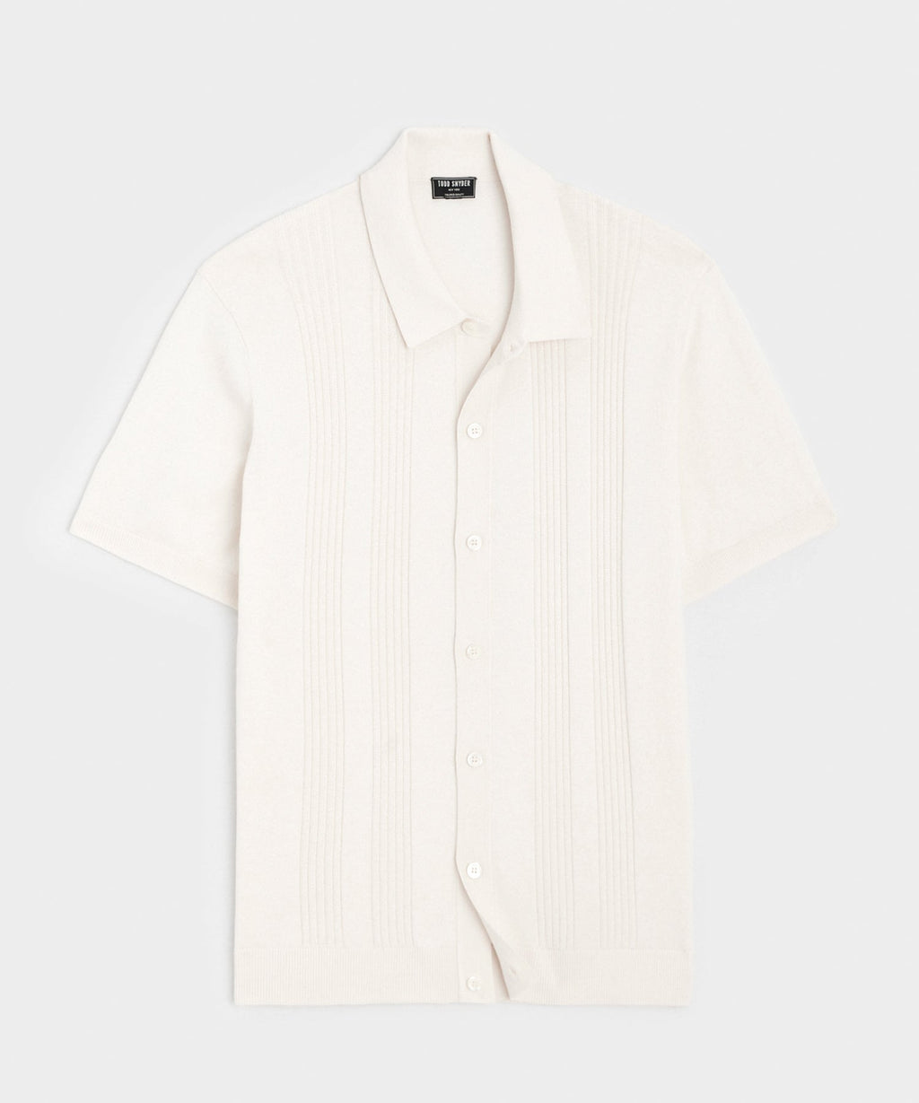 Silk-Cotton Ribbed Full-Placket Sweater Polo