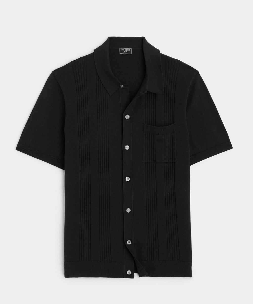 Silk-Cotton Ribbed Full-Placket Sweater Polo