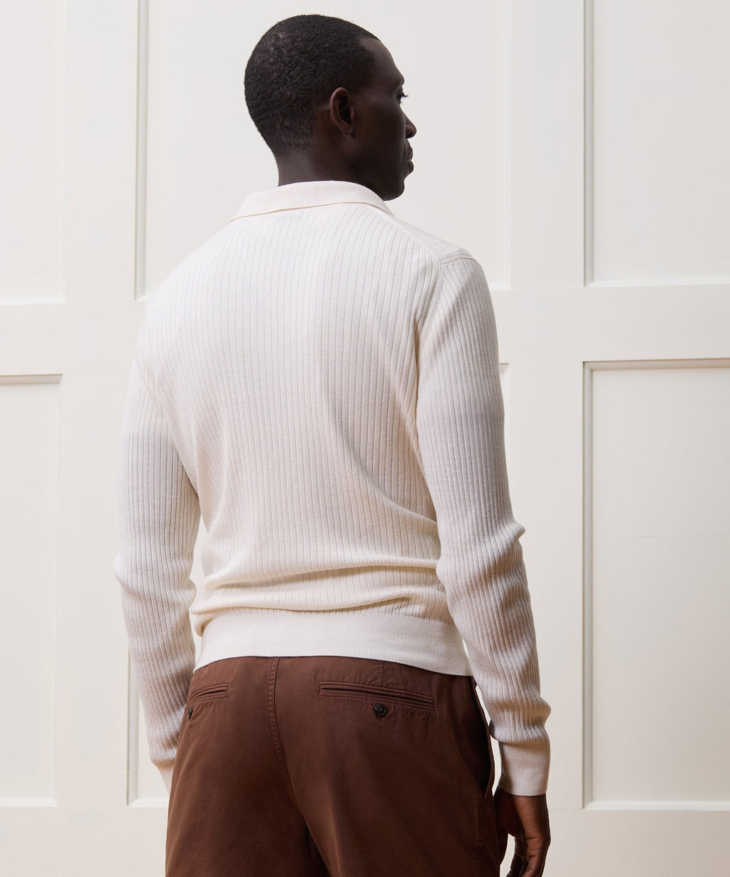 Silk-Cashmere Ribbed Sweater Polo