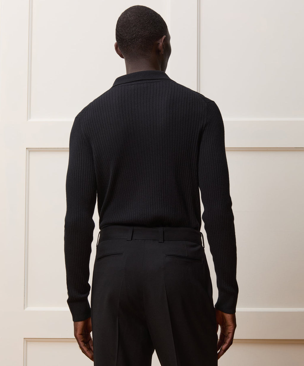 Silk-Cashmere Ribbed Sweater Polo