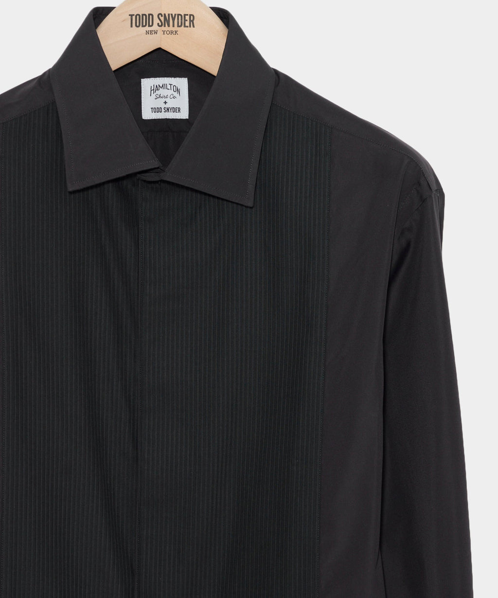 Cotton Pleated Spread Collar Tuxedo Shirt