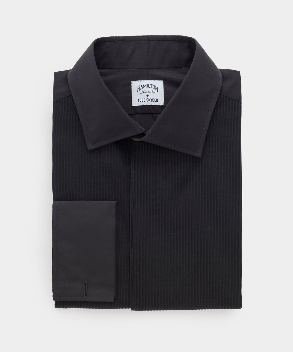 Cotton Pleated Spread Collar Tuxedo Shirt