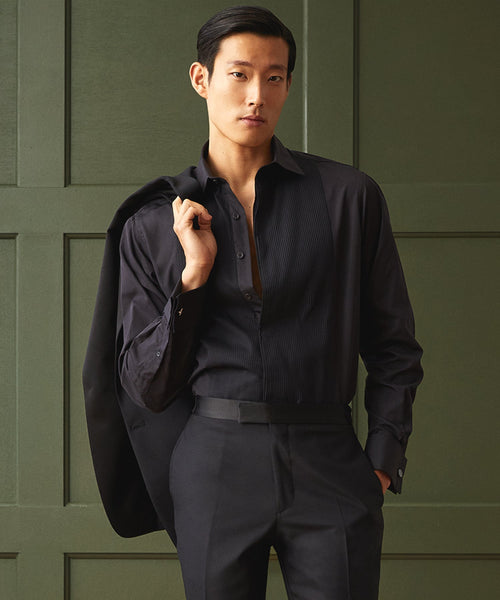 Cotton Pleated Spread Collar Tuxedo Shirt