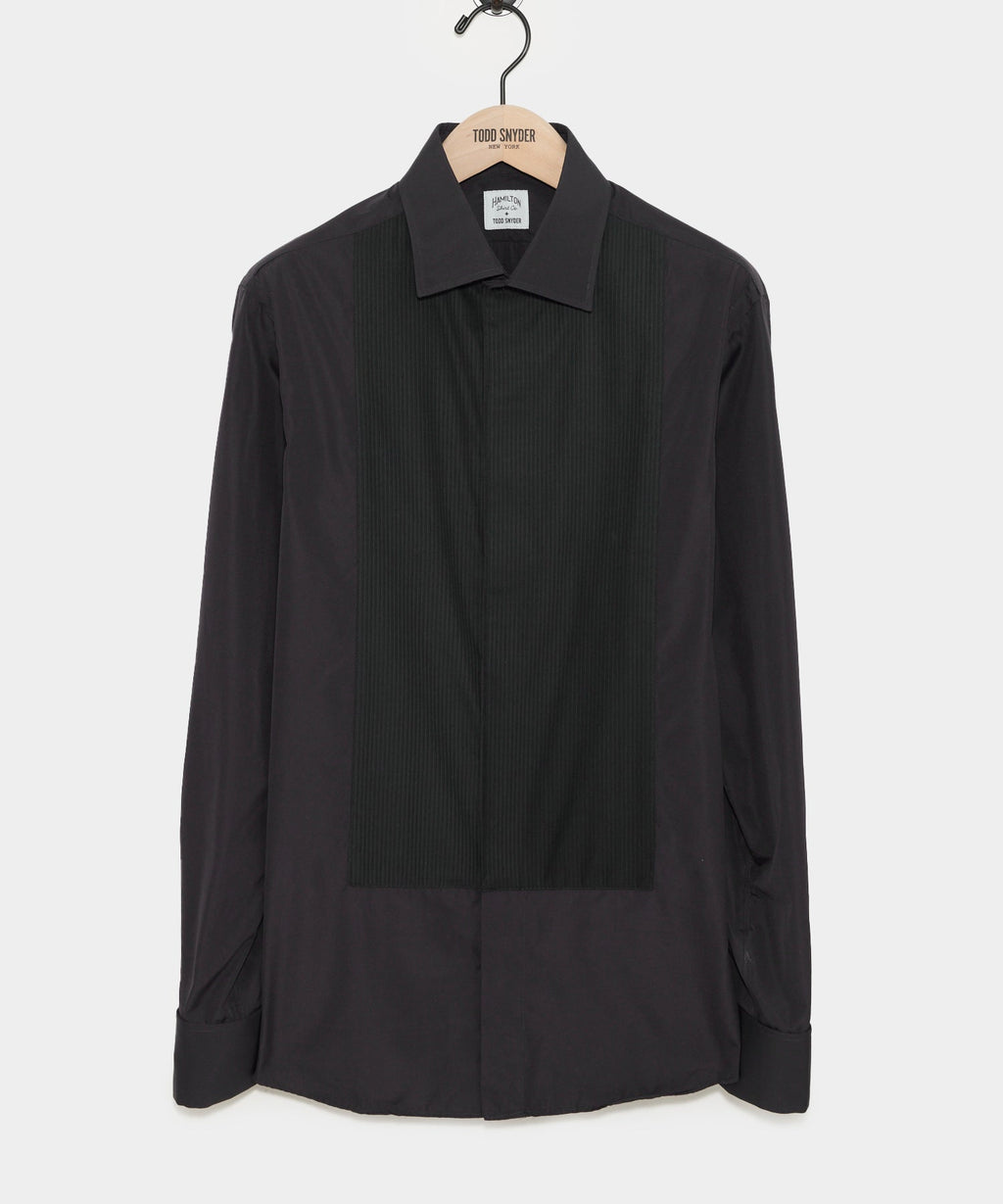 Cotton Pleated Spread Collar Tuxedo Shirt